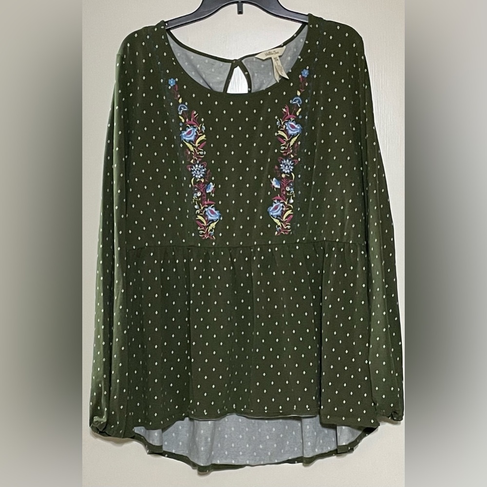 Matilda Jane Through Generations Floral Green Polka Dot Blouse Top Women’s XXL